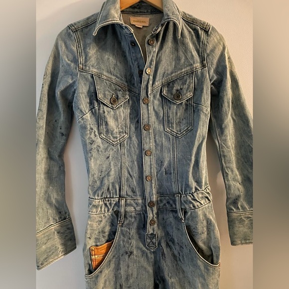 Diesel authentic blue bleached denim and leather jumpsuit. Size XXS - Picture 12 of 16